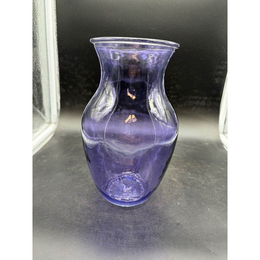 Purple Glass Vase Flared Rim Paneled Decorative Flower Vase 8.75 Inch